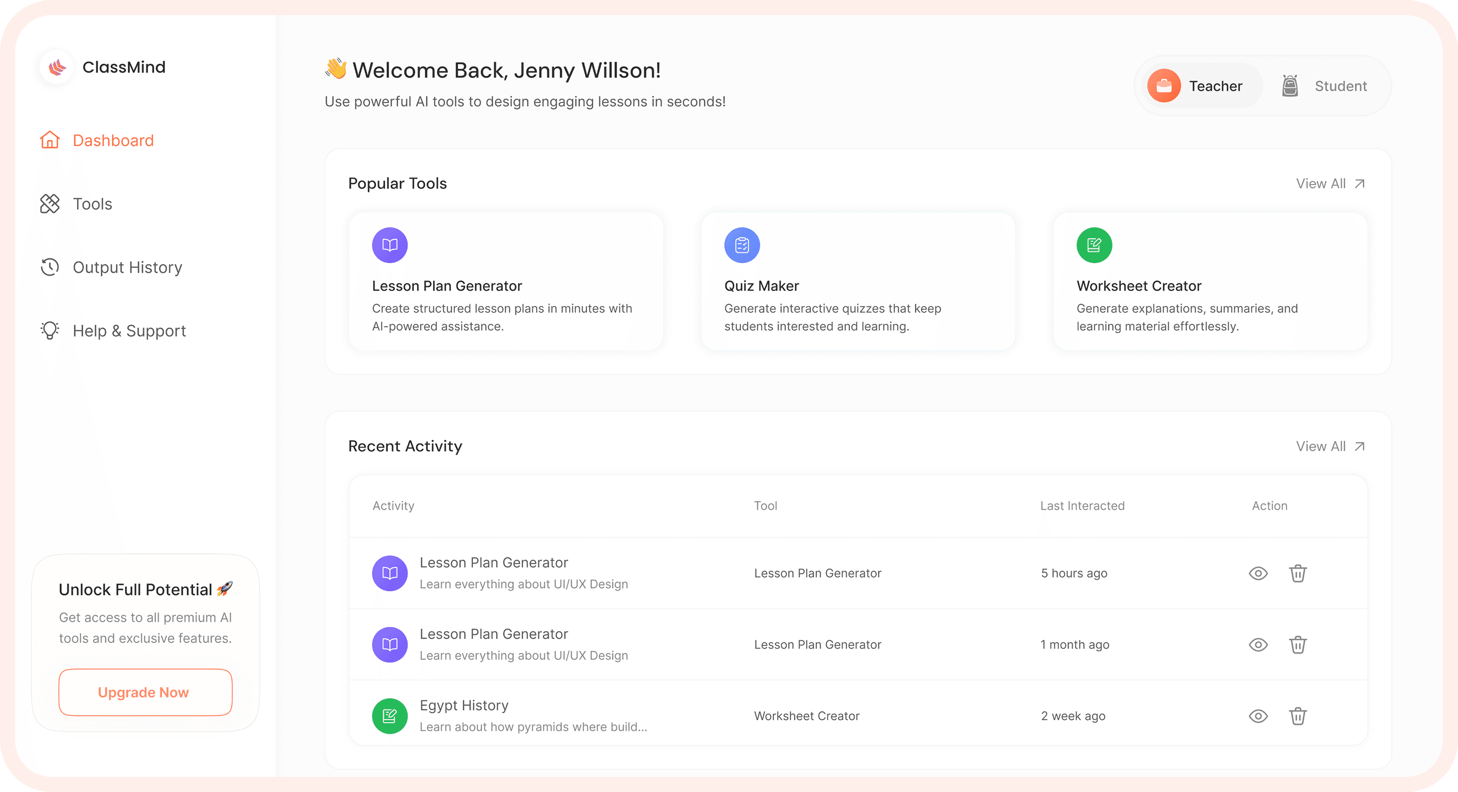 Educator Dashboard Landing Page