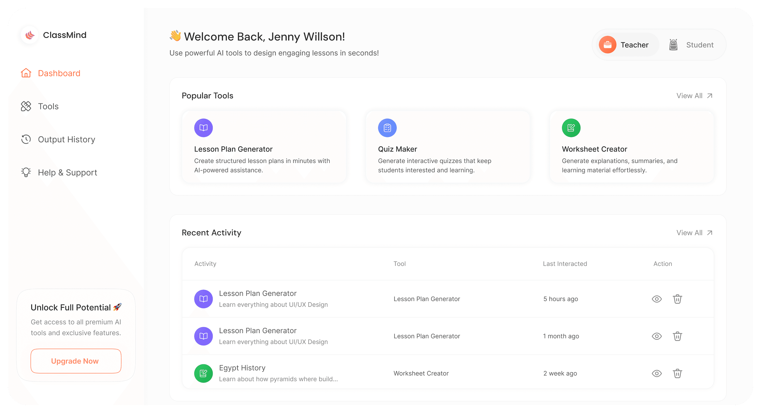 Dashboard Landing Page